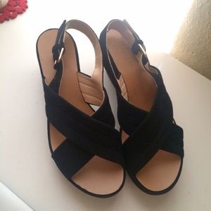 J Crew Black Suede Wedge Sandal 7